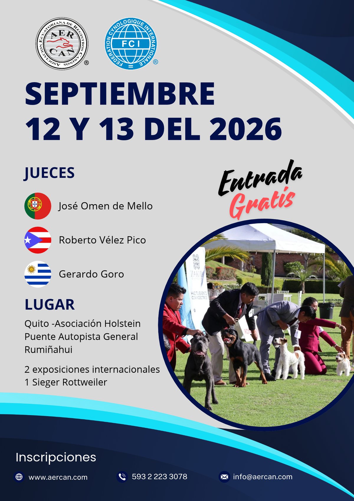 Cartel de las exposiciones caninas del 12 y 13 de septiembre de 2026 en Quito